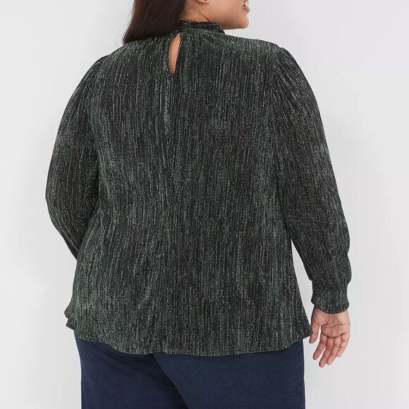 LANE BRYANT - Swing Lurex Mock-Neck Plisse Top - Picture 2 of 5